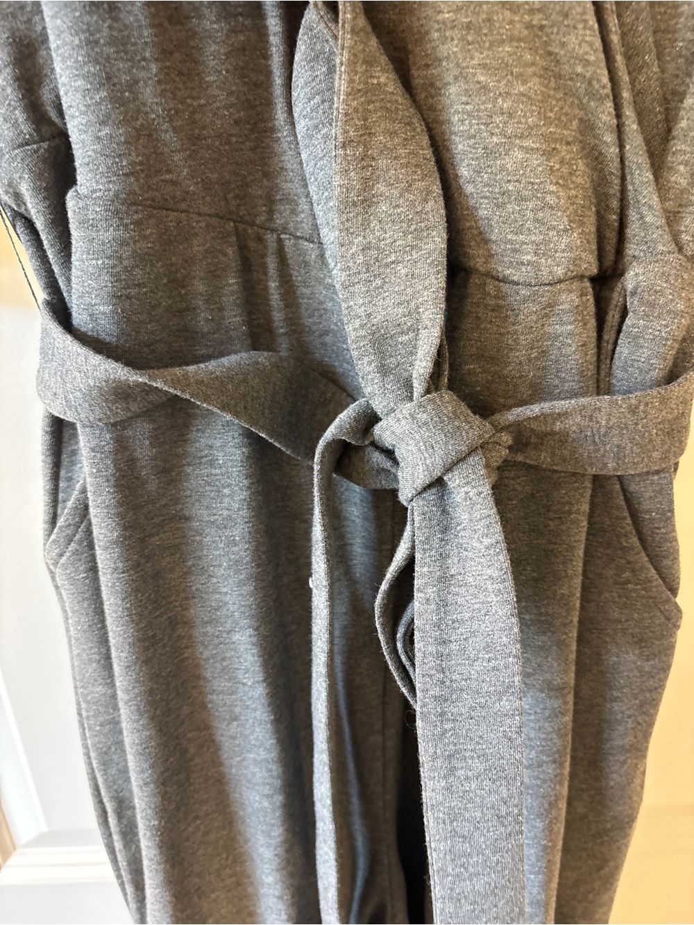 Plus Size Heather Grey Wrap Jumpsuit with Tie Waist - Picture 4 of 5